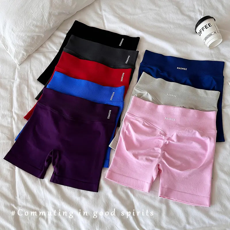 Lycra Women Workout Impact Shorts Scrunch Butt Lifting Gym Seamless Booty Biker Shorts Butt-Lifting Fitness Peach Shorts, Fitness Wear, Summer Sports Yoga Pants High-Elasticity Sports Training Tight Three-Quarter Deep Squat Pants