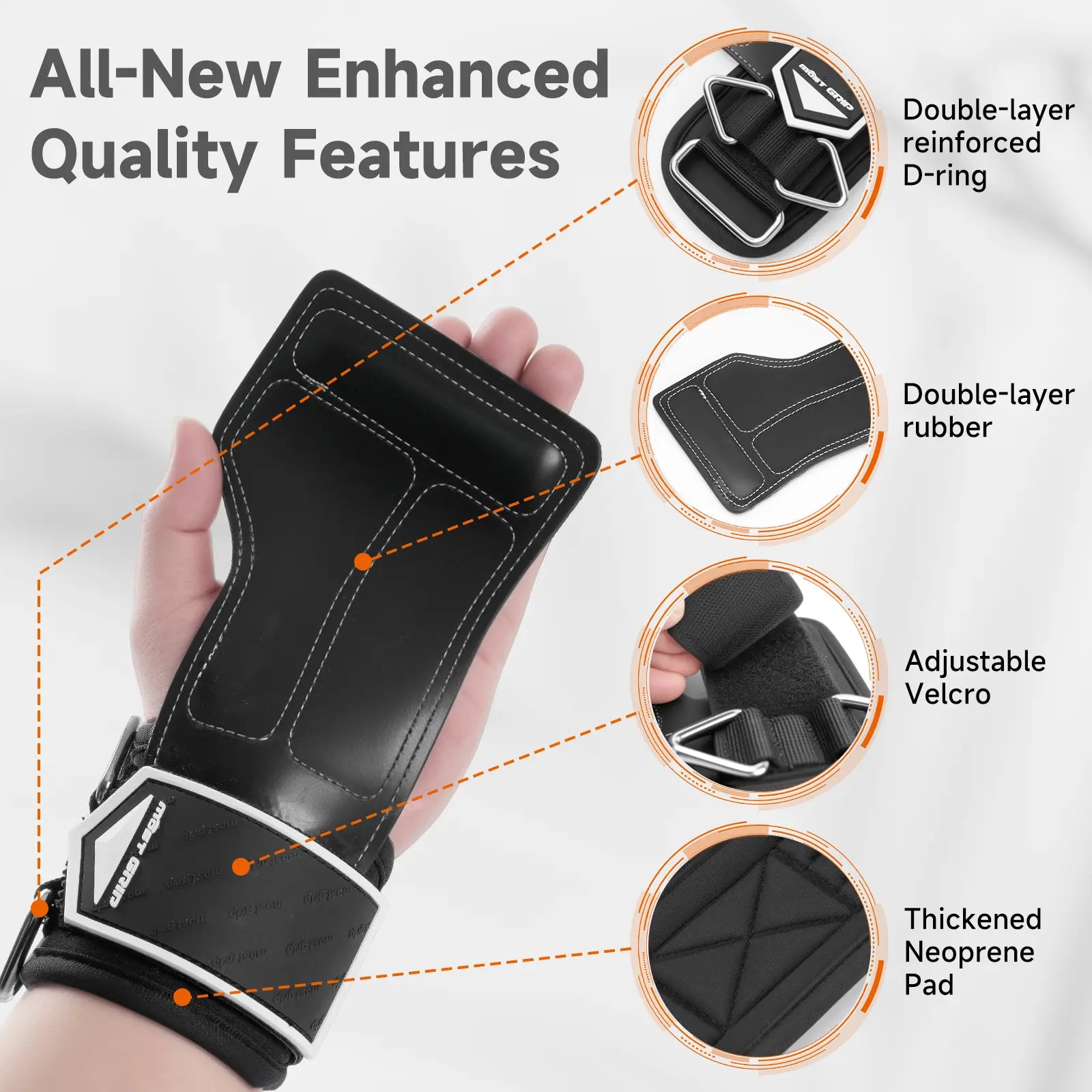 MOST GRIP Non-Slip Gym Wrist Sraps for Weightlifting, Double Rubber Weight Lifting Straps with D Rings for Cable Machine Workout, Wrist Wraps with Cushion Wrist Loop for Men Women Deadlift